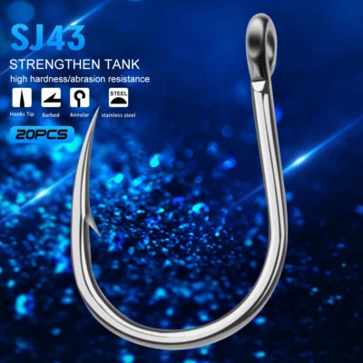 20 pcs Saltwater Fishing Hook JIG Model Stainless Steel Fishhook 1/0#-13/0# - Image 1 of 4