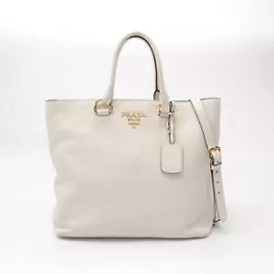 PRADA VITELLO PHENIX 2way Shoulder Tote Bag 1BG865 Leder Weiß Schwarz Gebraucht - Bild 1 von 11