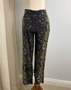 Scanlan & Theodore Silk Pants Size 10 Small Black Green Luxe - Picture 1 of 7