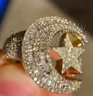 3ct Men's Half Moon Baguette Cubic Zirconia Ring 14K Yellow Gold Plated Silver