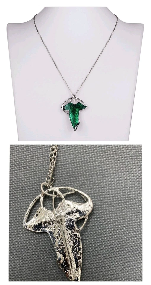 COLLANA FOGLIA DI LORIEN SIGNORE DEGLI ANELLI HOBBIT SPILLA ELFICA LORD OF RINGS - Immagine 1 di 1