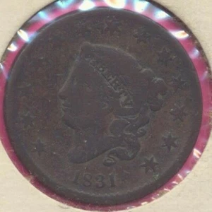 1831 Matron Coronet / Head Large One Cent Penny US Coin Large Letters - Bild 1 von 4