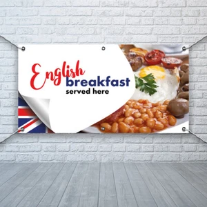 PVC Banner Print Sign English Breakfast Cafe Pub Carvery Waterproof Eyelets - Picture 1 of 6