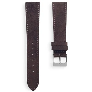 20mm Brown Suede German Calf Leather Watch Band Strap with Matching Stitch - Picture 1 of 4