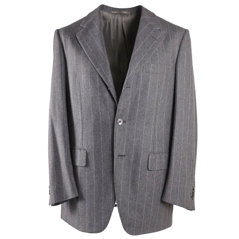 NUEVO CON ETIQUETAS $5995 D'AVENZA Traje de cachemir a rayas tiza gris claro 40 R ajuste clásico Foto 1 de 4