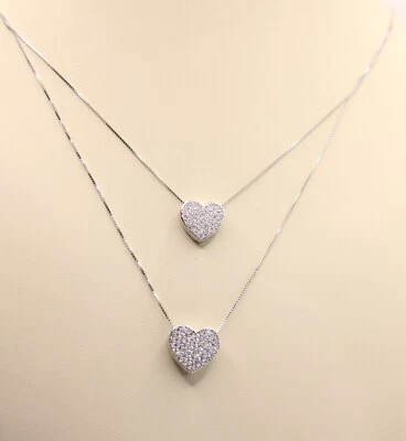 COLLANA ARGENTO CUORI ZIRCONI BIANCHI GRADAZIONE MM 12 E MM 14 CM 45 CM 50 - Immagine 1 di 4