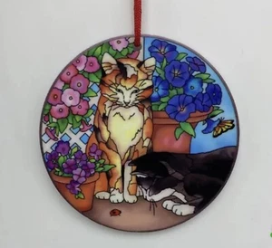 Two Cute Cats In A Flower Garden, Acrylic, Rear View Mirror, Hanging Decoration. - Picture 1 of 6