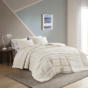 Mercer 3 Piece Cotton Quilt Set with Chenille Trims Full/Queen - Picture 1 of 10
