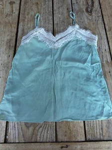 Beautiful ZARA Mint Green Silk & Cream Lace Trim Camisole TOP, Small - Picture 1 of 5