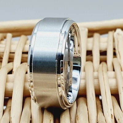 Silver Titanium 9mm Engagement Ring Comfort Fit Band Flat Titanium Wedding Ring - Image 1 of 4