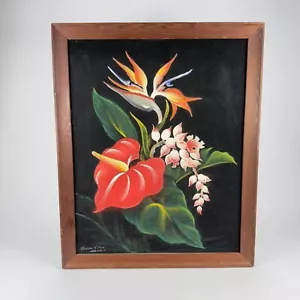 Vtg Frank Y. Oda Hawaiian Velvet Painting “Four Of Hawaii’s Most Famous Flowers” - Picture 1 of 15