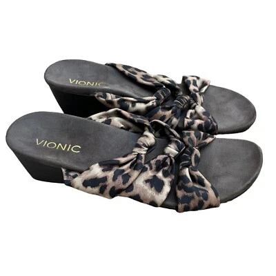 Sandalias de cuña Vionic Rizzo para mujer talla 8 zapatos con estampado de leopardo marrón Foto 1 de 4