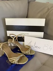 Aquazzura Sandals Colette Gold Metallic Size 37.5 Ankle-Tie Heel NEW - Picture 1 of 5