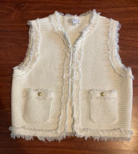 J.Crew Womens Vest Sz S Ivory Boucle Tweed Frayed Gold Button Pockets Twee - Picture 1 of 10