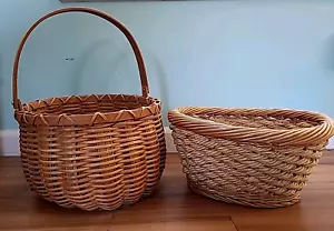 2 Wonderfully Woven Straw Wicker Market Baskets French Style Handles (c23A) - Picture 1 of 21
