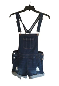 WAX JEAN Distressed Overalls Bibs Shorts Womens Size Medium cuffed Denim - Picture 1 of 6