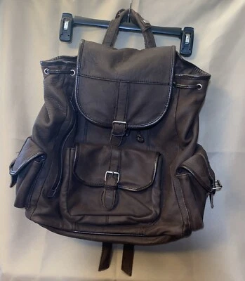Large Vintage Genuine Brown Leather Drawstring Backpack Rucksack 16 X 16” Bag - Imagem 1 de 4
