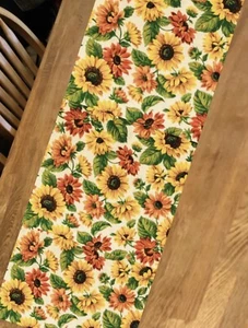 Sunflowers Table Runner, Dresser Scarf, 42”L X 14”W Unlined, Hemmed Edges - Picture 1 of 2
