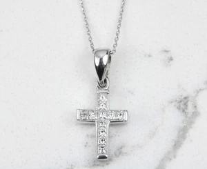 0.55tcw Princess Cut Channel Set Diamond Cross Pendant White Gold 18K - Picture 1 of 9
