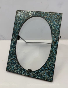 Antique Inlaid Turquoise Green Mosaic Picture Frames 6inch X 4inch ca 1900 Brass - Picture 1 of 24