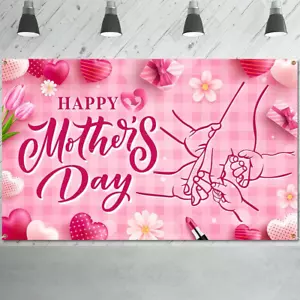 Happy Mother'S Day Backdrop Decorations,Mothers Day Banner Pink Heart Flowers Mo - Picture 1 of 6