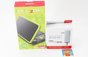 New Nintendo 2DS XL LL Lime Green Black w/Box Manual Adapter Tested Good Japan