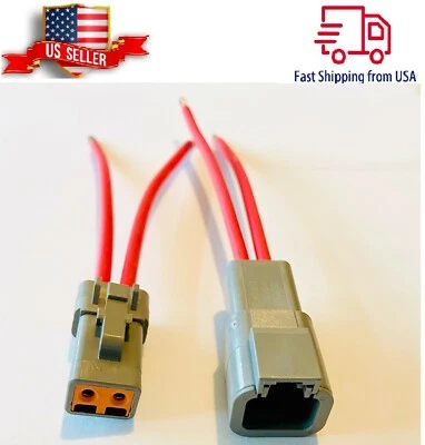 10 AWG Assembled Deutsch DTP 2 Pin waterproof connector 6" wire
