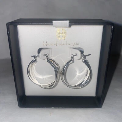 HOUSE OF HARLOW 1960 1” Tono Plata Triple Torsión Aro Pendientes Cierre a Presión $60 Foto 1 de 4