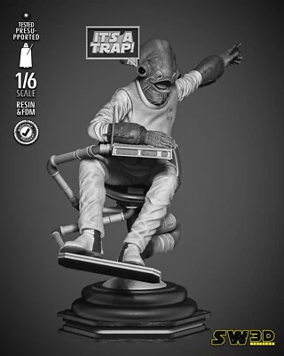 Admiral Ackbar 3D Printed Figure, Star Wars Rebel Commander Statue, Unpainted - Image 1 of 4