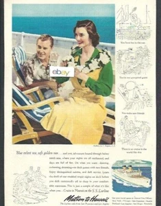 MATSON LINES HAWAII S.S. LURLINE BLU VELLUTO MARI GOLDEN SUN 10" X 12,5" ANNUNCIO #2 - Foto 1 di 1