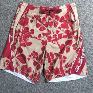 Vintage Y2K Quiksilver Floral board shorts red mens W30 surf shorts Summer - Picture 1 of 8