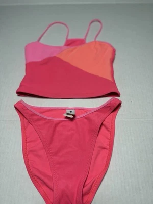 VTG Hobie Striped Bikini Medium Neon Pink 2-PC Swimsuit Y2K - Image 1 of 4
