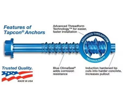 TAPCON+ âncoras de concreto resistentes 3/8" X 5" hexagonais 2 unidades - Imagem 1 de 4