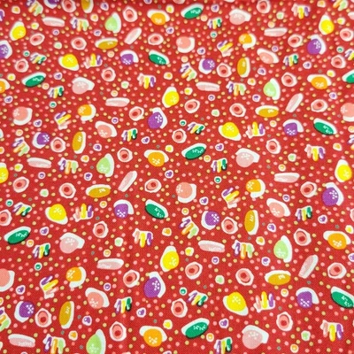 Cotton Fabric Red Candy Sprinkle Novelty Print Hancock 1yd x 44” Bright Colorful - Image 1 of 4