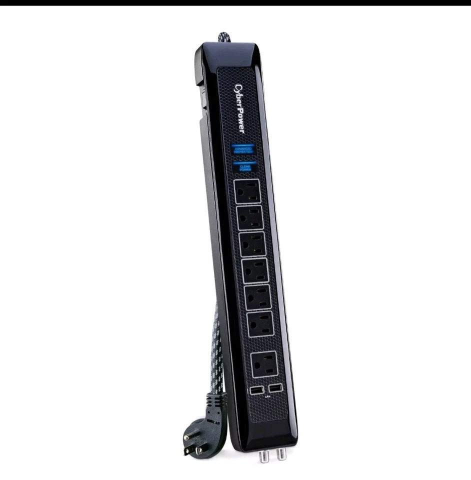 CyberPower 7 Outlet Surge Protector 6 Ft. Braided Cord (Black) - Image 1 of 4