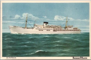 Vintage SWEDISH LLOYD LINE Steamship Postcard "S/S PATRICIA" 1955 UK Cancel - Picture 1 of 2