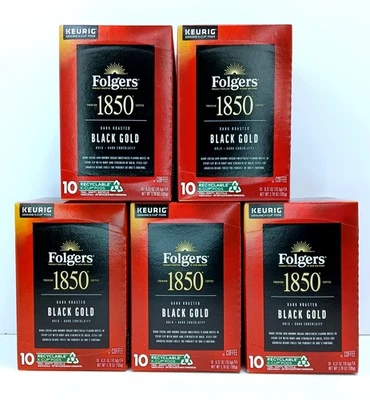 Folgers 1850 Negro Oro Café Tostado Oscuro, 50 Cápsulas Keurig K-Cup Lote de 5 Cajas Foto 1 de 4