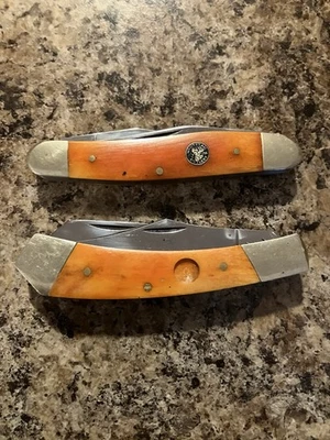 JUEGO DE 2 NAVAJAS DE BOLSILLO VINTAGE - "WHITE TAIL CUTLERY USA" ASAS DE HUESO - NUEVAS (SIN CAJA) Foto 1 de 4