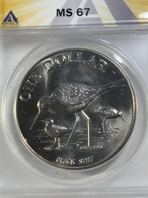 1985 New Zealand 1 Dollar Black Stilt Graded MS 67 by ANACS Low Mintage - Image 1 of 4