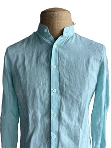 Camisa de vestir para hombre Thomas Mason cuello con bandas 100 % lino talla mediana calce ajustado - Imagen 1 de 8