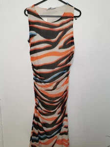 POR MUY Vestido Largo Lápiz Rayas Cebra Capas Talla Uk 10 - Imagen 1 de 9