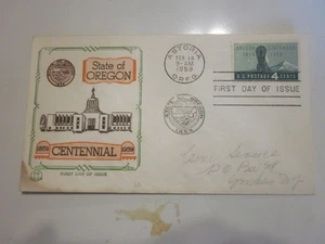 US COVER 1959 OREGON STATEHOOD FDC SCOTT 1124 TRI COLOR CACHET - Picture 1 of 3
