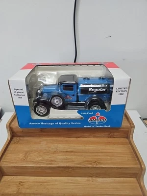Amoco 1929 Ford Model "A" Tanker Blue Die Cast Metal Coin Bank - Image 1 of 4