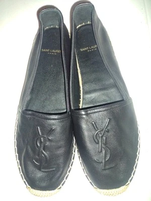 Alpargata Saint Laurent de cuero negro con monograma para mujer 37 1/2 Foto 1 de 4