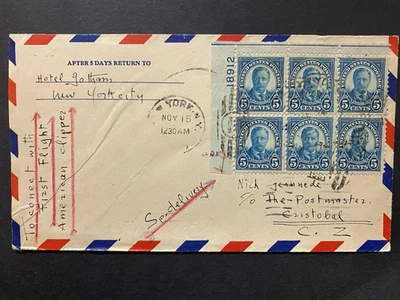 1931 1st American Clipper Flight New York - Cristobal, Canal Zone SC#637 X 6. - Image 1 of 4