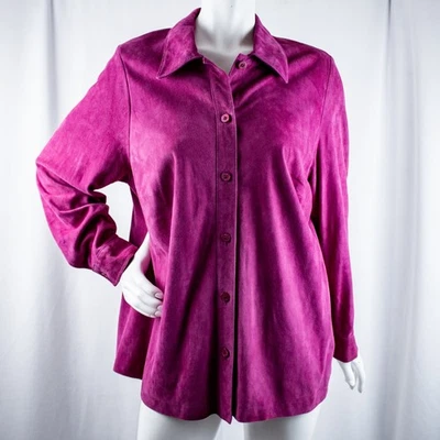 Nueva Camisa Top TAMOTSU NY Rosa Magenta Sólida Mujer Gamuza Talla 18W Foto 1 de 4