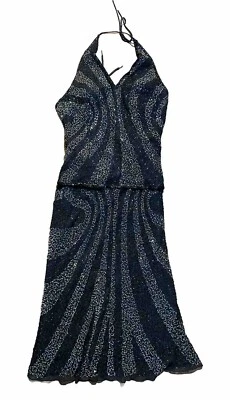De Colección AFTERSHOCK Negro Lentejuelas/Cuentas 2 Piezas Falda de Cóctel/Promoción con Halter Top CONJUNTO  Foto 1 de 4