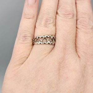 Vintage Sterling Silver Open Topsy Turvy Hearts Band Ring Sz 6.75 2.3g - Picture 1 of 12