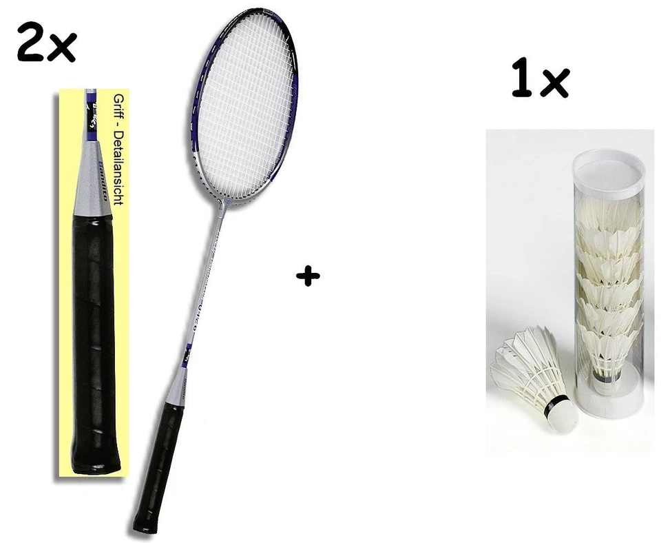SET 2x Badmintonschläger, Federballschläger "Master" + 6x Federball "Profi" - Bild 1 von 1