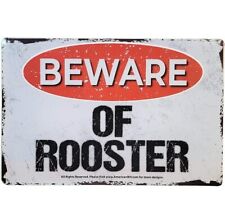 AMERICAN WIT Vintage Farmhouse Decor, Tin 12" x 8" Sign (BEWARE OF ROOSTER)